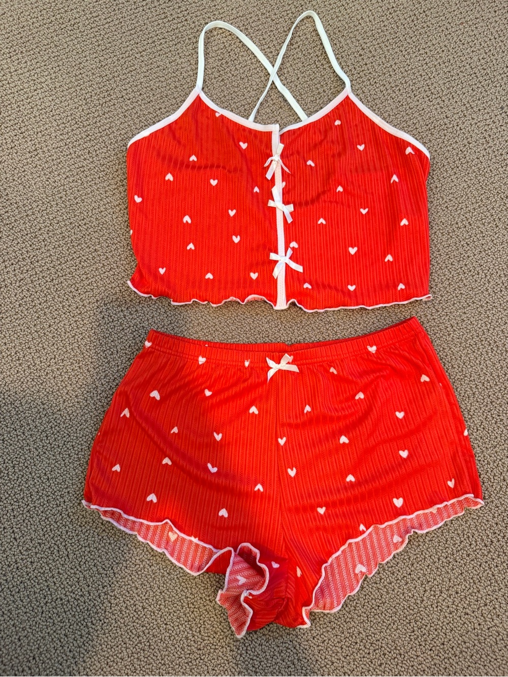 Red Heart-Print Ribbed Cami and Shorts Sleep Set - Picture 4 of 4